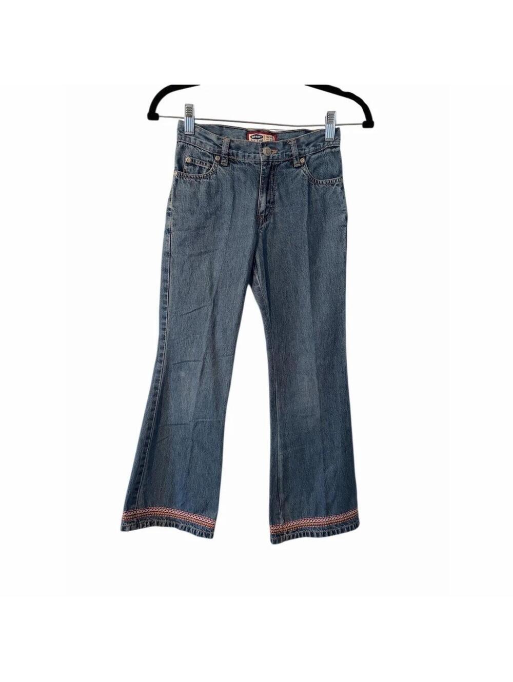 Old Navy Jeans Little Girl’s Size 8 Medium Wash Blue Bootcut Flare Y2K Emb Hem